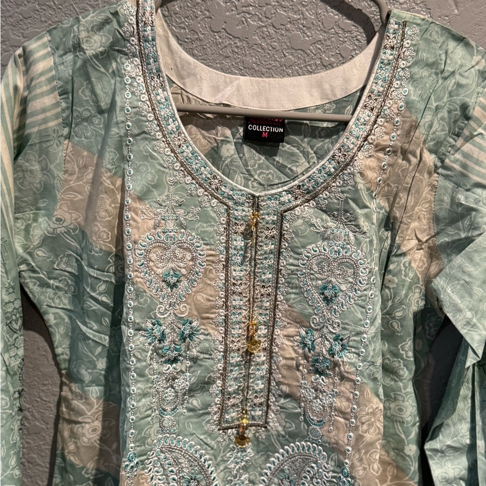 Embroidered Green and Cream Tunic
